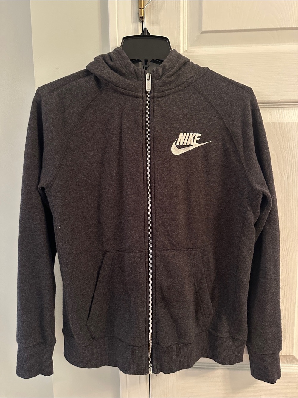 Nike Charcoal Full Zip Hoodie with White Embroidered Swoosh - XL but fits like M